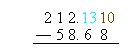 Subtracting 58.68 from 213.40