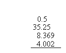 Adding 0.5 to 35.25, 8.369, and 4.002