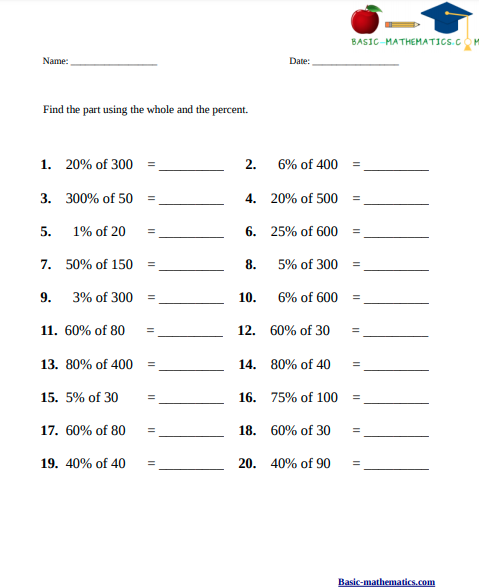 Percentage Worksheets