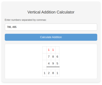 Long Addition Calculator