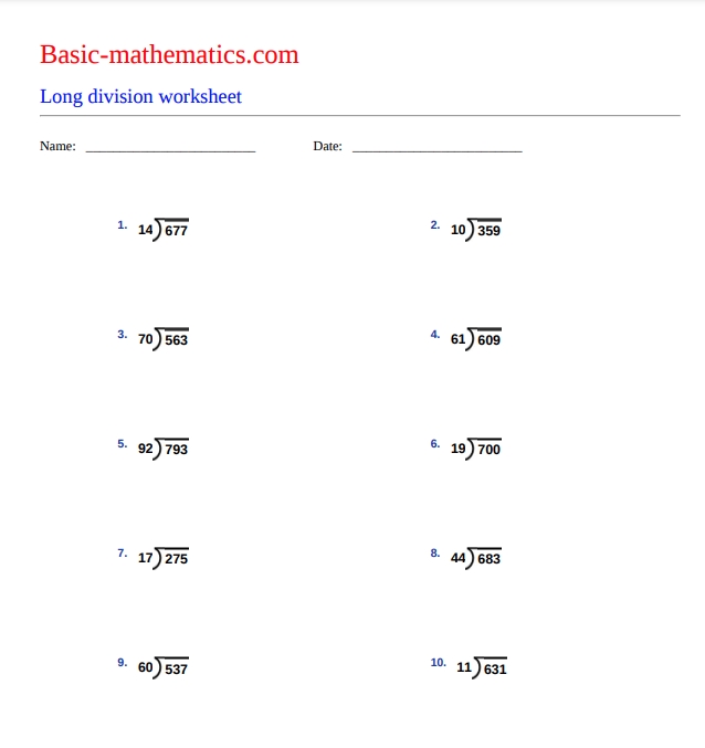 Free Long Division Worksheets