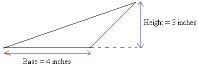 Obtuse triangle with base of 4 inches and height 3 inches