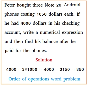 order of operations word problems with solutions