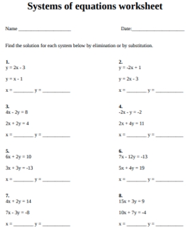 Solving Systems of Equations Worksheets