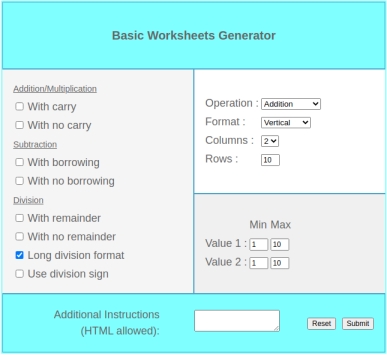 basic math worksheets generator