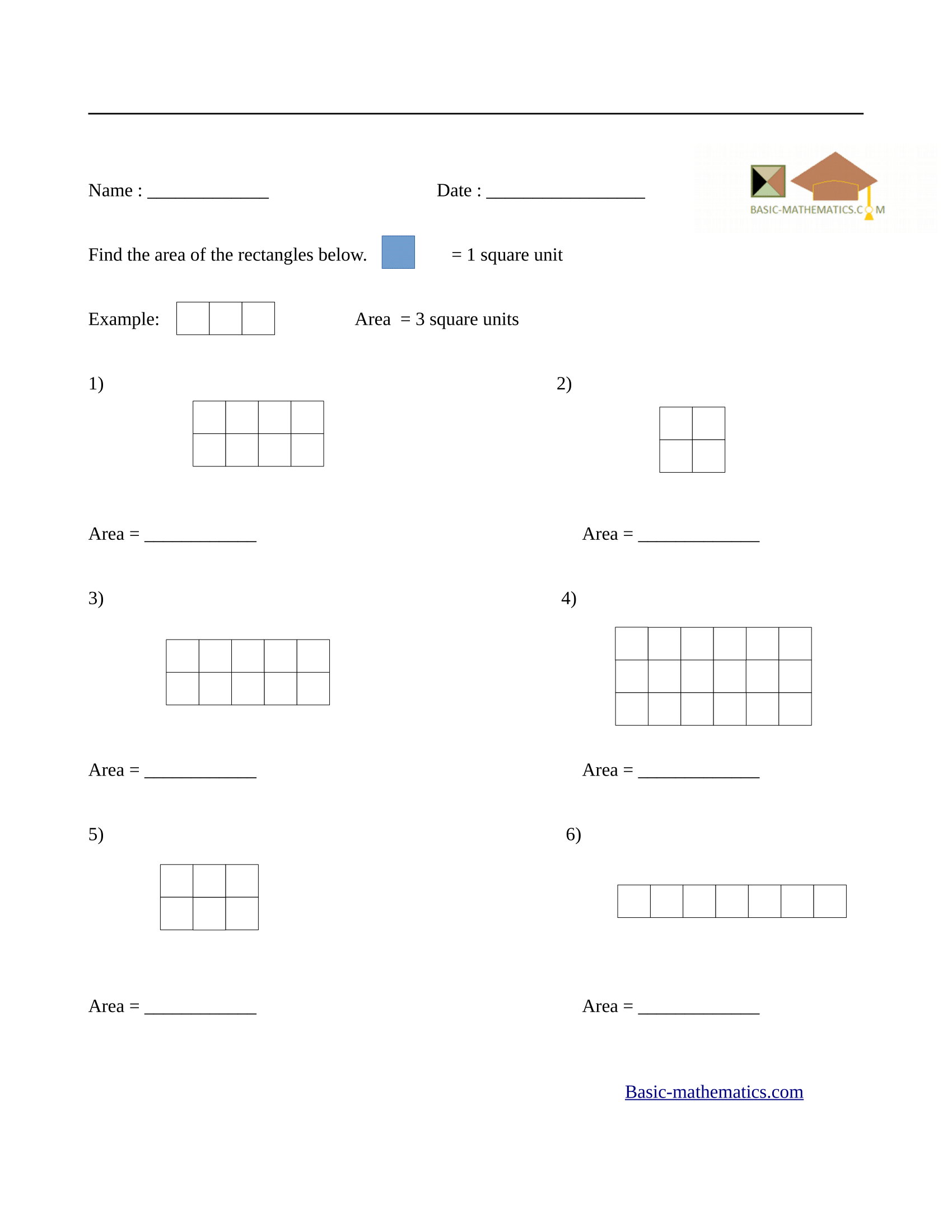 Area of rectangles worksheet 1